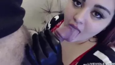 J titted Ms Diaz with rubber gloves for handjob cumshot