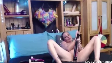 Addicted Holly masturbating with a thick baseball bat