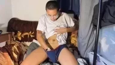 Short haired black Miss Mel getting a loud moaning orgasm