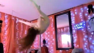 Full nude stripper Elayna Love pole dancing and masturbating