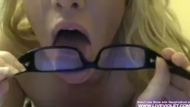 Sissy boy can't resist to cum on the busty stepmom glasses